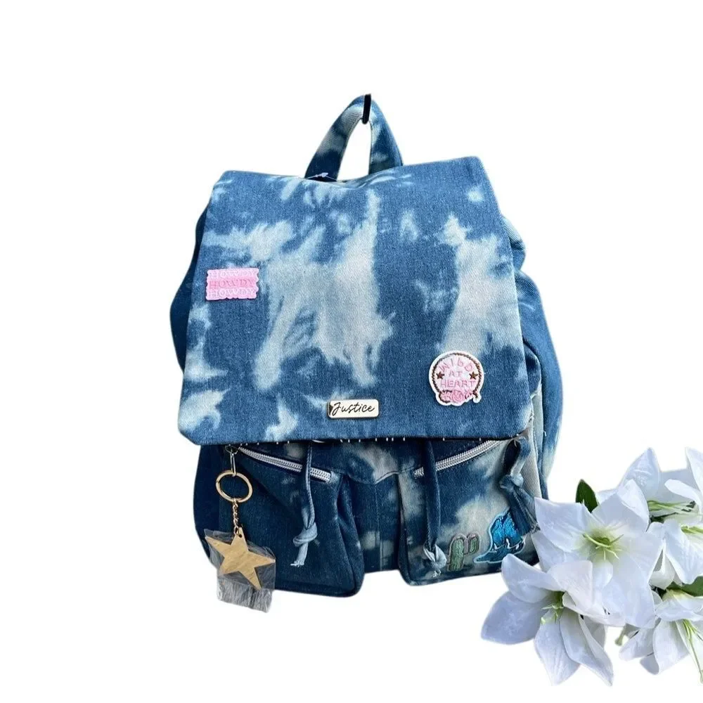 Girls Justice Denim Rucksack Backpack Bag Blue